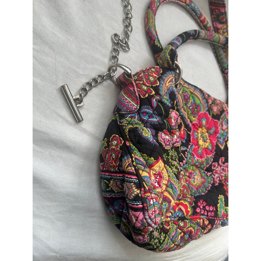 Vera Bradley Quilted Paisley Shoulder Bag Black Pink Floral Toggle Closure#478 - Picture 9 of 10